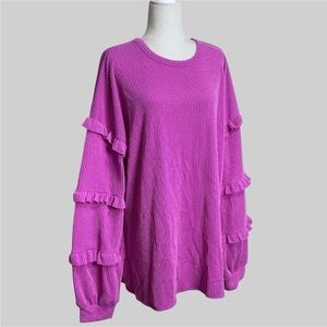Chic Soul Vibrant Pink Ruffle Sleeve Sweatshirt